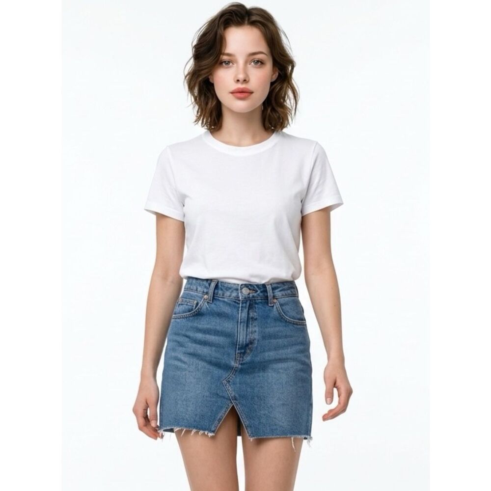 TOPSHOP | Distressed Denim Mini Skirt Front Slit Moto Jean Size 6